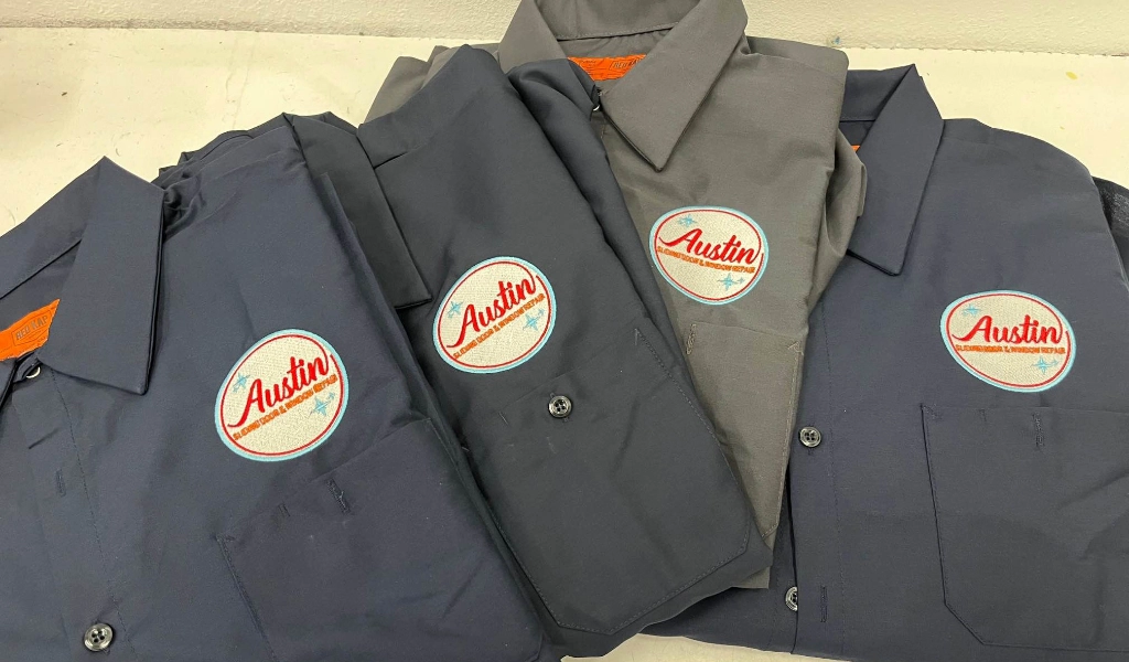 Work shirts with custom embroidery.