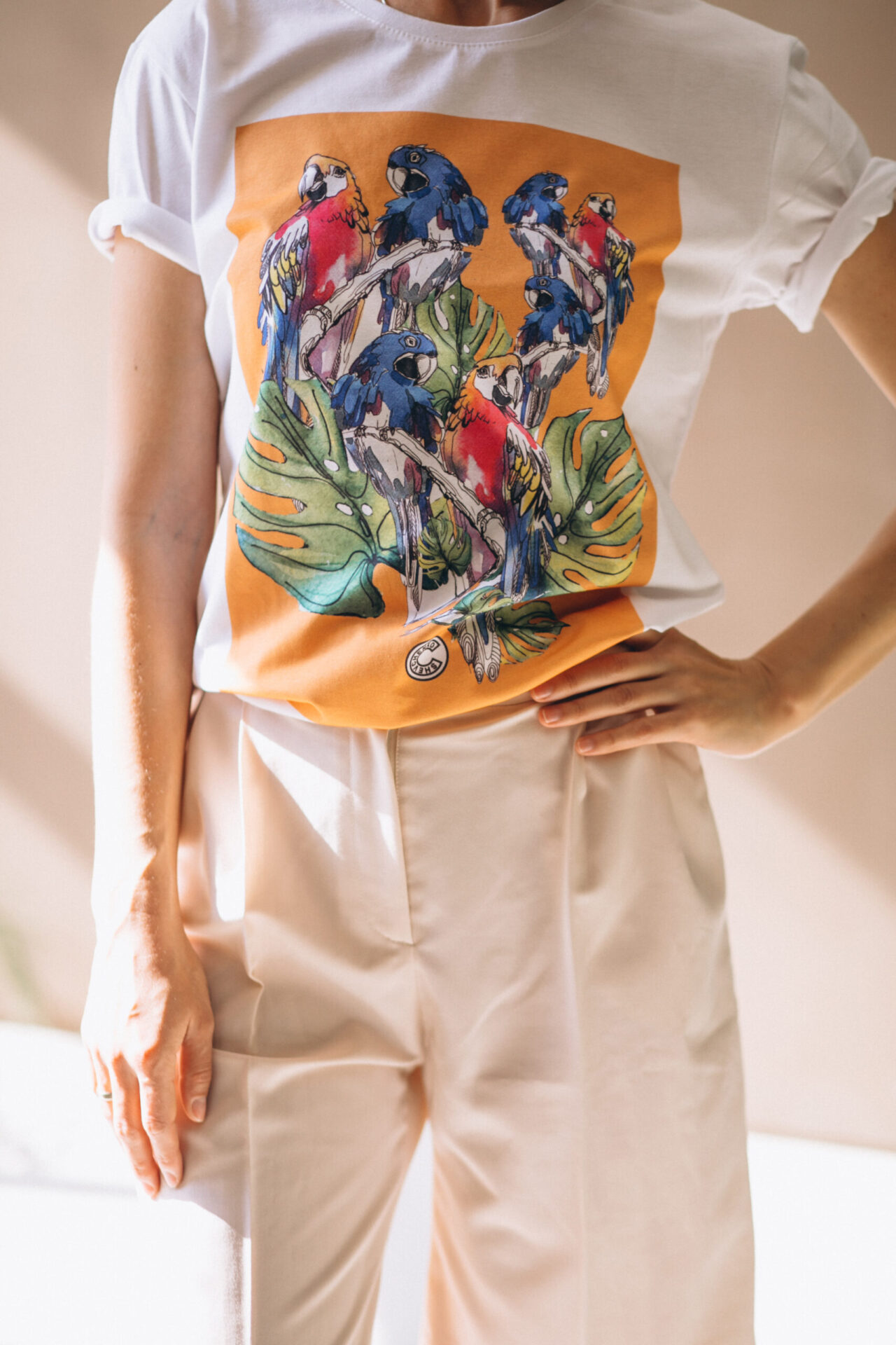 person modeling t shirt made with dtg printing method in austin tx